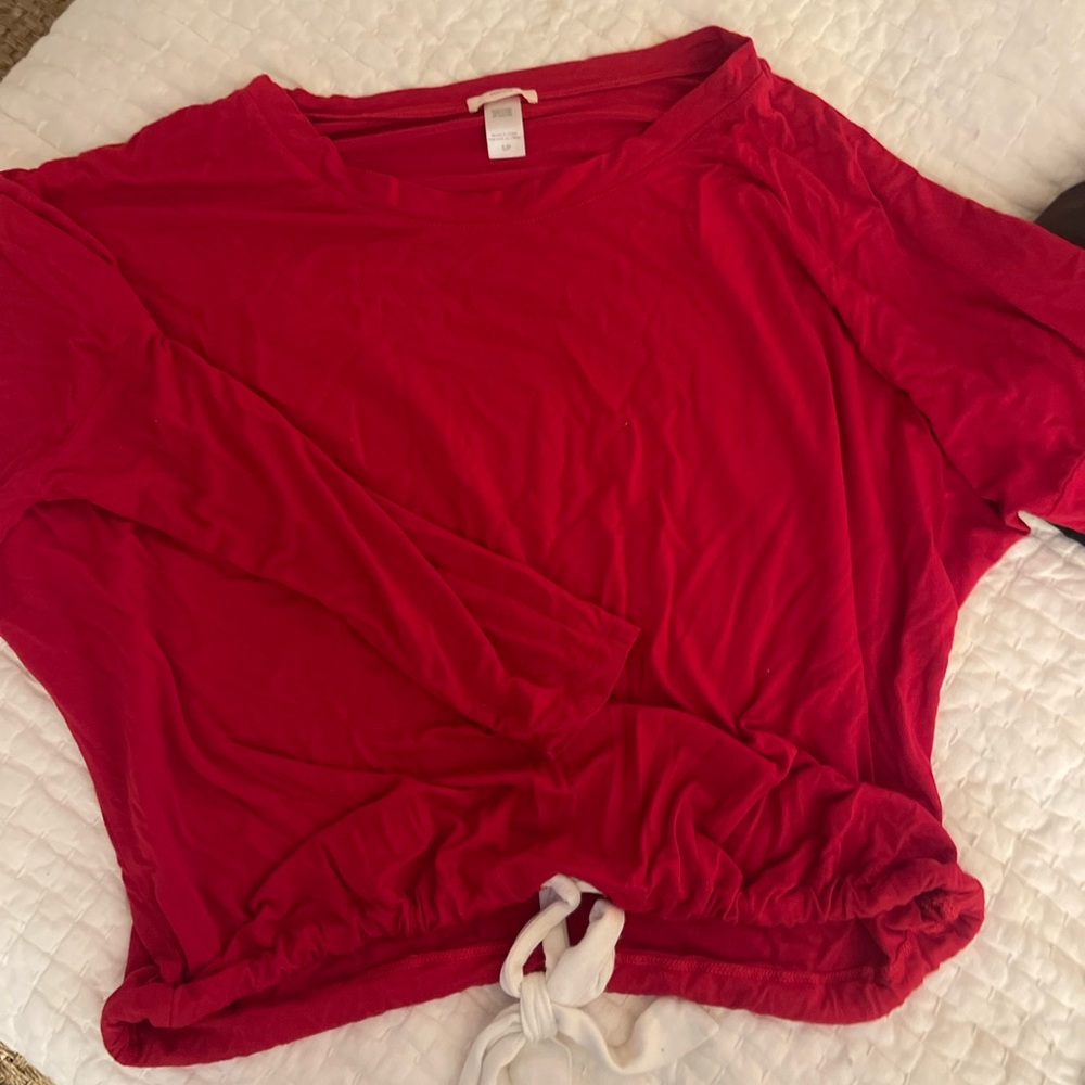 Red Eberjay Lounge Top and Bottom Set with Drawstring Hem